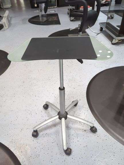 Jewell Adjustable Height Rolling Salon Table with Frosted Glass Top