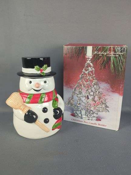 Godinger Christmas Tree Candleholder & Sterling Inc. Snowman Cookie Jar