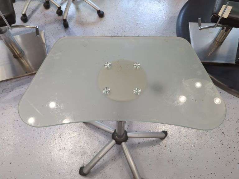 Jewell Adjustable Height Rolling Salon Table with Frosted Glass Top