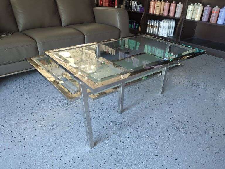 Modern Glass and Metal 3-Teired Coffee Table, Contents NOT Included, Bidder Responsible For Proper Removal, Thursday Pick Up ONLY