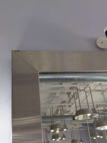 Full Length Brushed Metal Framed Mirror With Attached Mirrored Shelf/Tray