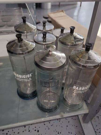 Salon Hair Dryer Attachments And Barbicide Disinfectant Jars