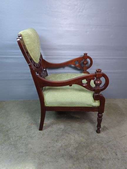 Ornate Armchair with Green Upholstery