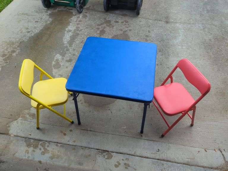 Children's Folding Table and Chair Set, with Multi-Colored Crate