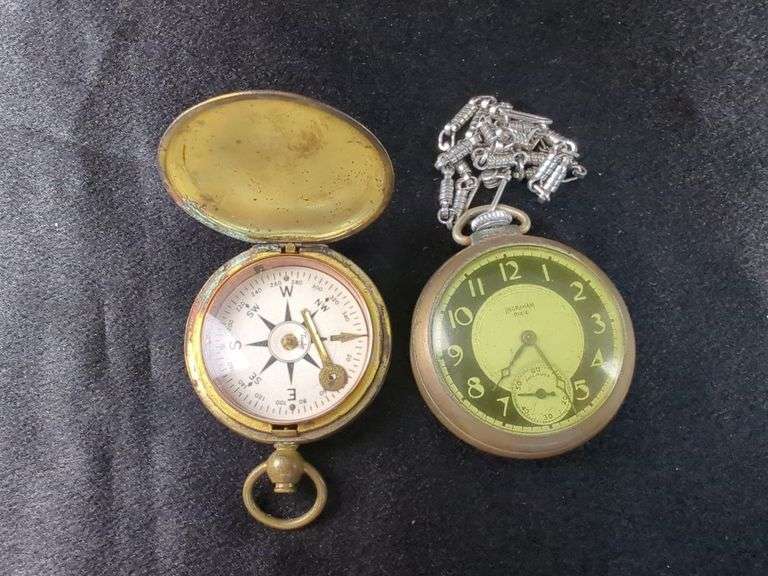 Vintage Compass and Ingraham Pocket Watch, Unknown Working Order