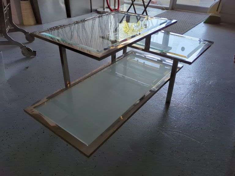 Modern Glass and Metal 3-Teired Coffee Table, Contents NOT Included, Bidder Responsible For Proper Removal, Thursday Pick Up ONLY