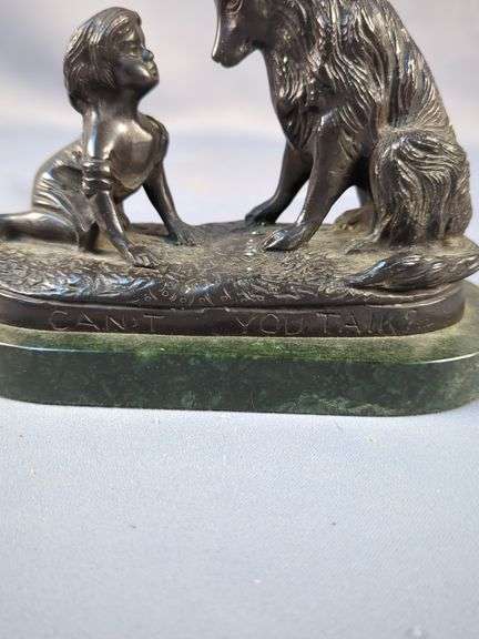 G. Ferrad Metal Sculpture, "Can't You Talk?" Child and Dog