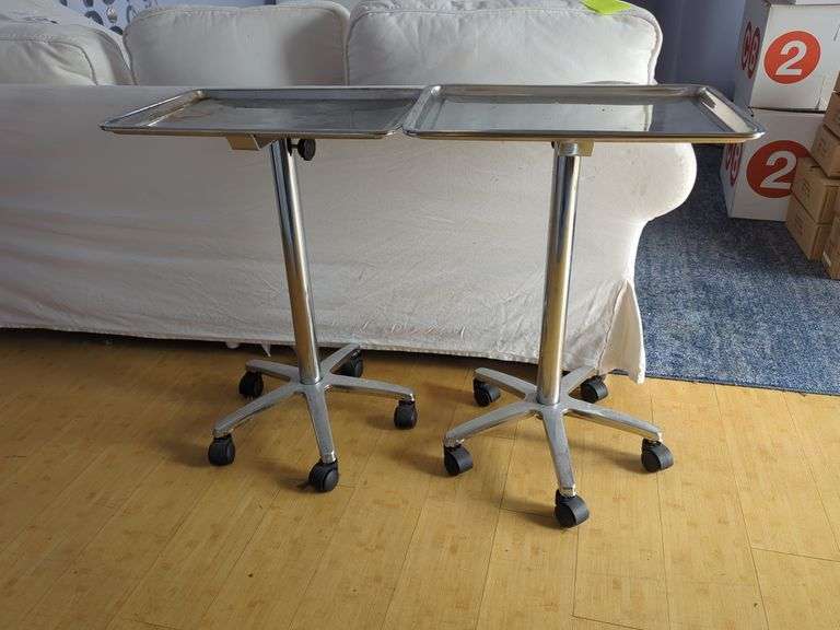 Stainless Steel Rolling Tray Tables, Qty 2, 29"