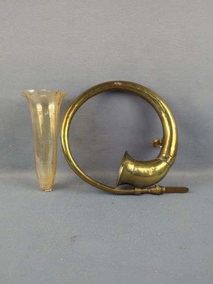 Antique Brass Car Horn And Vase