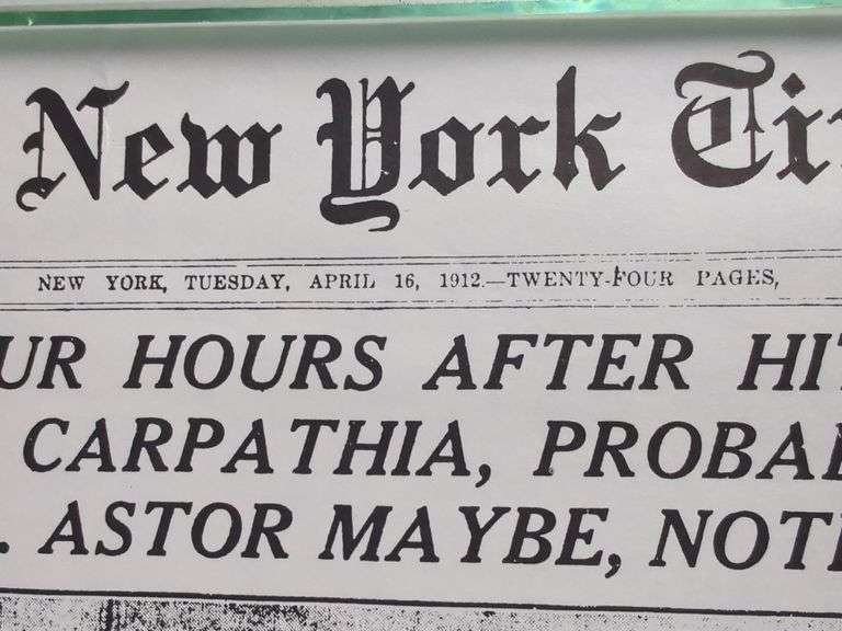 Titanic Sinks April 16, 1912 New York Times Newspaper Reprint