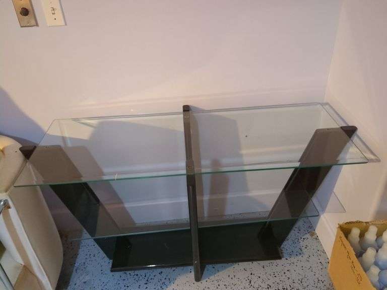 Modern Glass and Wood Display Shelf