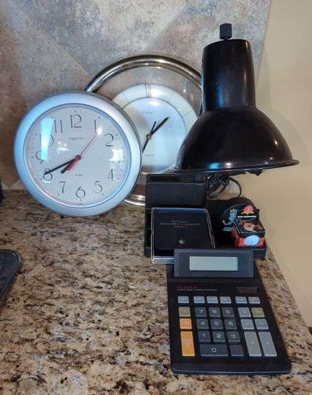 Clocks, Qty 2, Desk Organizer With Flexible Lamp, Calculator And More