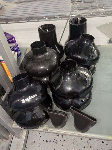 Salon Hair Dryer Attachments And Barbicide Disinfectant Jars