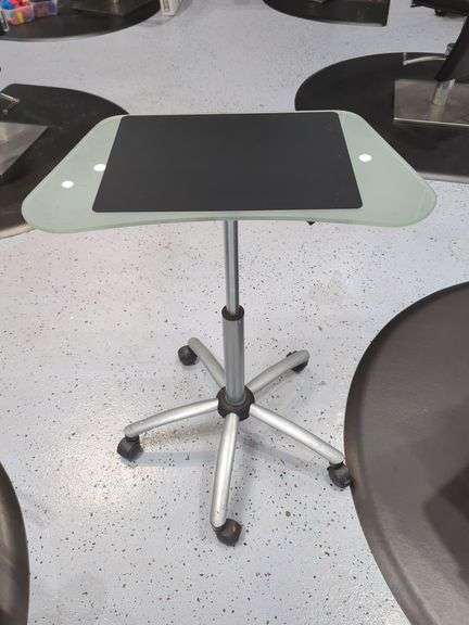 Jewell Adjustable Height Rolling Salon Table with Frosted Glass Top
