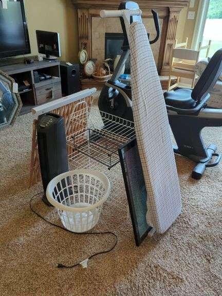Household Items: Ironing Board, Lasko Heater, Gate, Picture, Laundry Basket & More