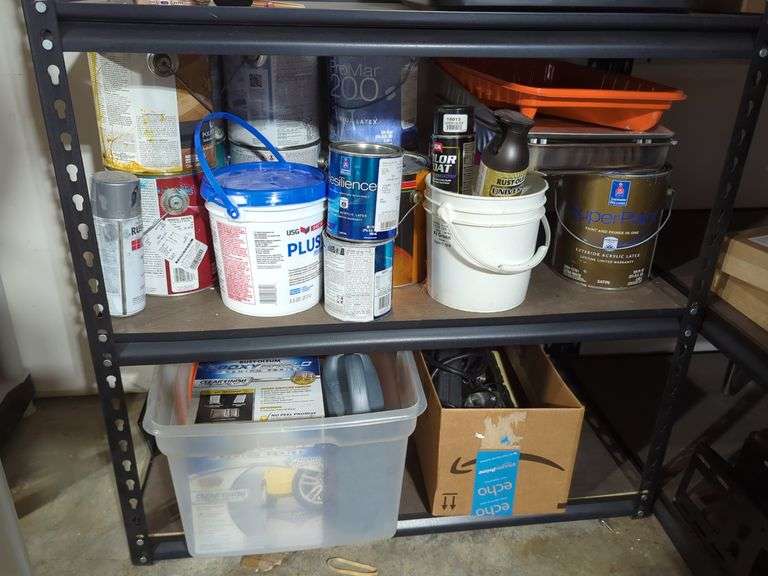 Assorted Paints, Rust-Oleum Epoxy Shield, and Miscellaneous Items