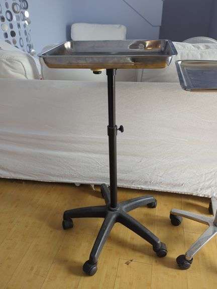 Adjustable Height Rolling Stainless Steel Tray Tables, Qty 2