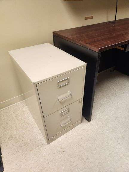 Desk With Overhead Storage, And 2 Drawer File Cabinet