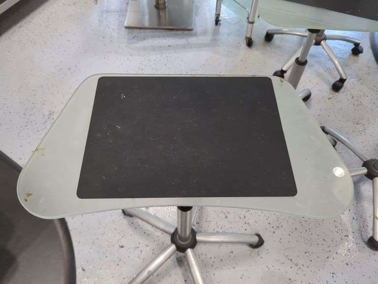 Jewell Adjustable Height Rolling Salon Table with Frosted Glass Top