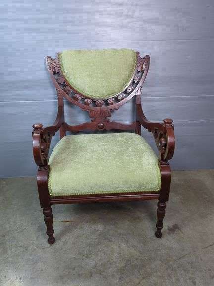 Ornate Armchair with Green Upholstery