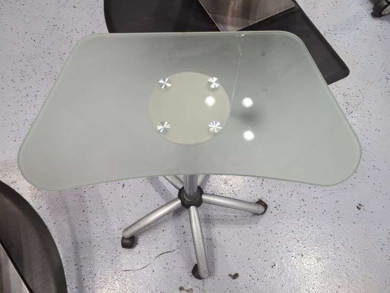 Jewell Adjustable Height Rolling Salon Table with Frosted Glass Top