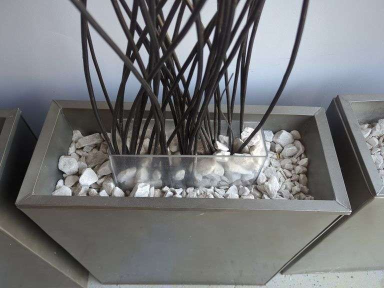 Modern Metal Planter with Decorative Branches And Stone Filler, 7', (Planter, 27.5")