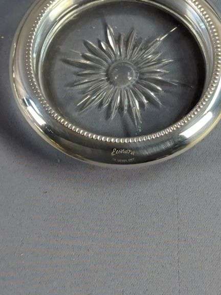 Cut Glass Serving Ware With Silver Toned Rims