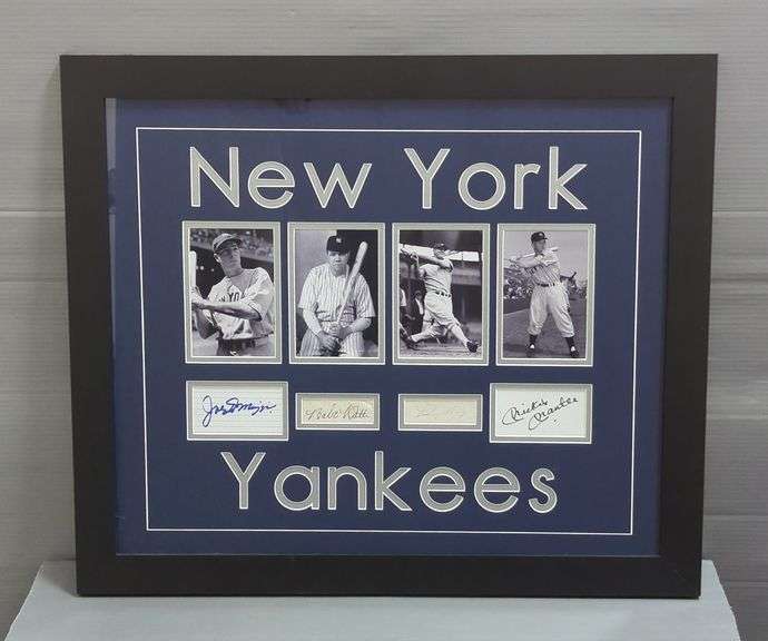 New York Yankees Framed Photographs And Autographs Including Joe DiMaggio, Babe Ruth, Lou Gehrig, And Mickey Mantle
