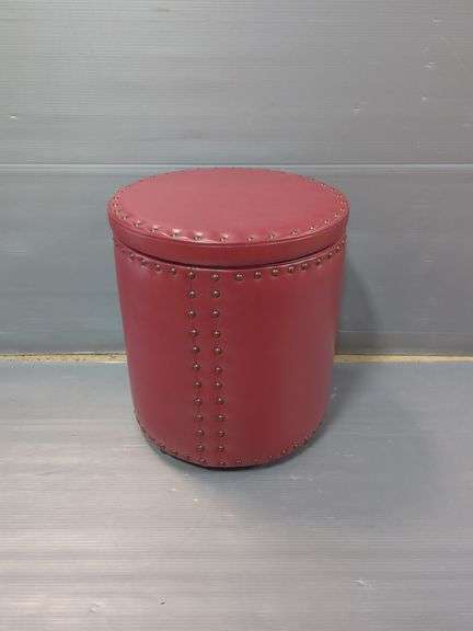 Red Faux Leather Storage Ottoman