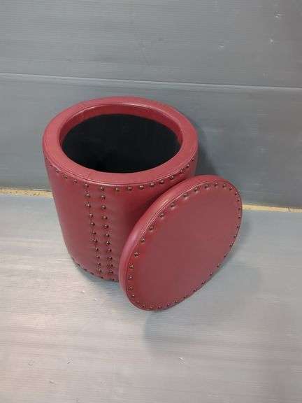 Red Faux Leather Storage Ottoman