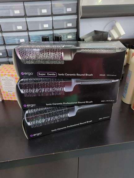 Ergo Ionic Ceramic Professional and Gentle Round 3.5" Brushes, Qty 3