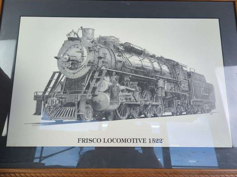 Bachmann HO Scale Train Set, Includes Santa Fe Diesel Engine And Box Car, Georgia Pacific Flat Car With Logs And Pulpwood Car, Coronet Box Car, Power Pack, Track, Signs And Telephone Poles, And Bridge'n Trestle Set With Instructions, And Frisco Locomotive 1522 Framed Print, 19" X 26"