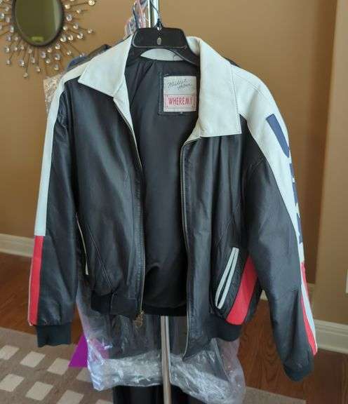 Michael Hoban Where MI Womens Leather Jacket USA Flag Theme, Size S