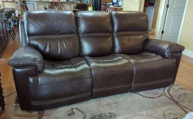 Leather Three-Seat Reclining Sofa with USB Ports