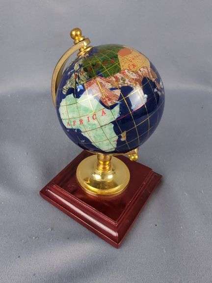 Decorative Gemstone Globe on Wood Base
