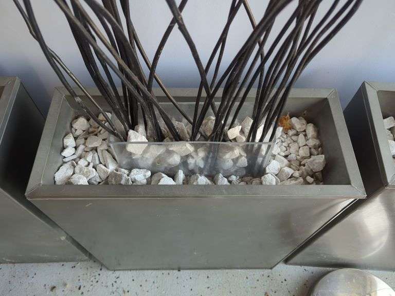 Modern Metal Planter with Decorative Branches And Stone Filler, 7', (Planter, 27.5")