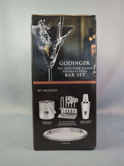Godinger 9-Piece Two-Tone Finish Stainless Steel Bar Set, In Original Box