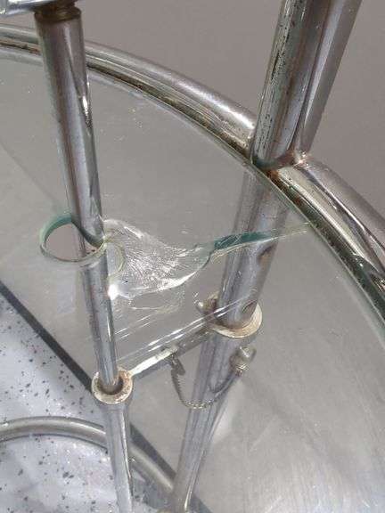 Circular Chrome and Glass Adjustable Height Tables, Qty 2