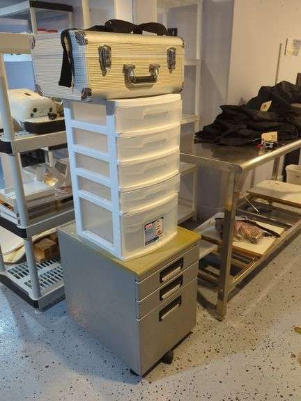 Plastic Drawers And Metal Rolling Cabinet
