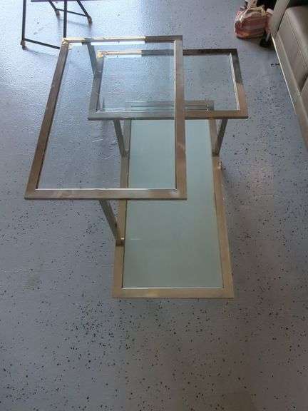 Modern Glass and Metal 3-Teired Coffee Table, Contents NOT Included, Bidder Responsible For Proper Removal, Thursday Pick Up ONLY