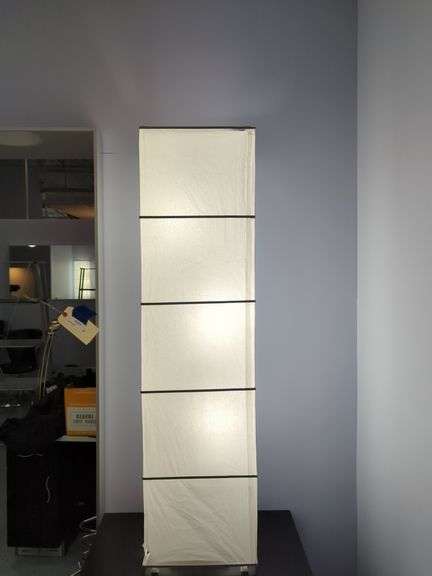 Modern Paper Tall Floor Lamp And Floating Cabinet, Bidder Responsible For Proper Removal,  Cabinets are Mounted To Wall.