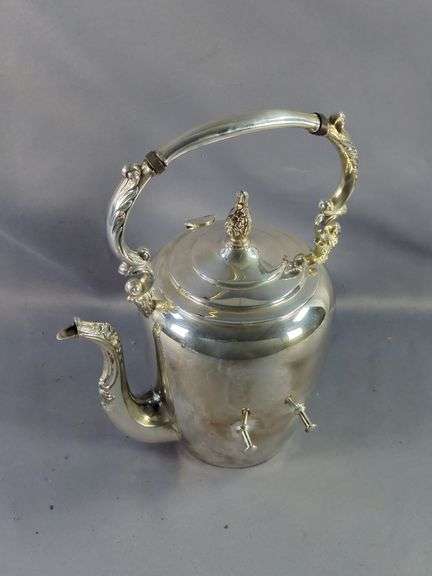F.B. Rogers Silver Co. Coffee Urn Set with Webster-Wilcox Tray & Douchin Candlesticks