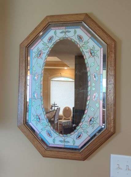 Octagonal Floral Stained Glass Style Mirror