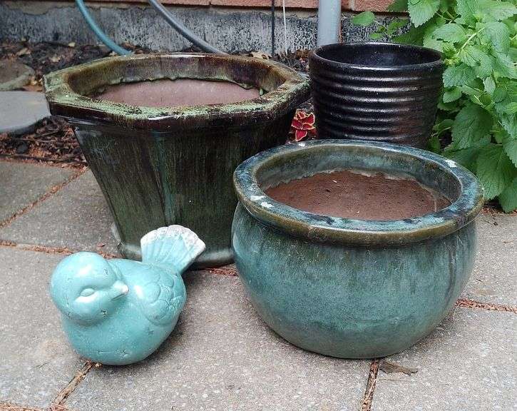 Glazed Ceramic Planters, Various Styles, Qty 4