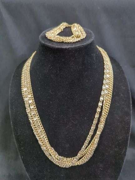 Ladies Rhinestone Choker and Sarah Coventry Layered Gold Tone Necklace and Bracelet Set