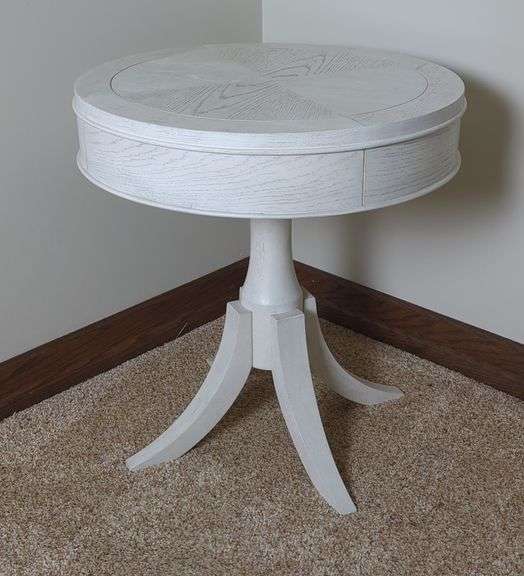 White Oak Eggshell Round Side Accent Table, See Lots 55, 62 And 260 For Matching Items