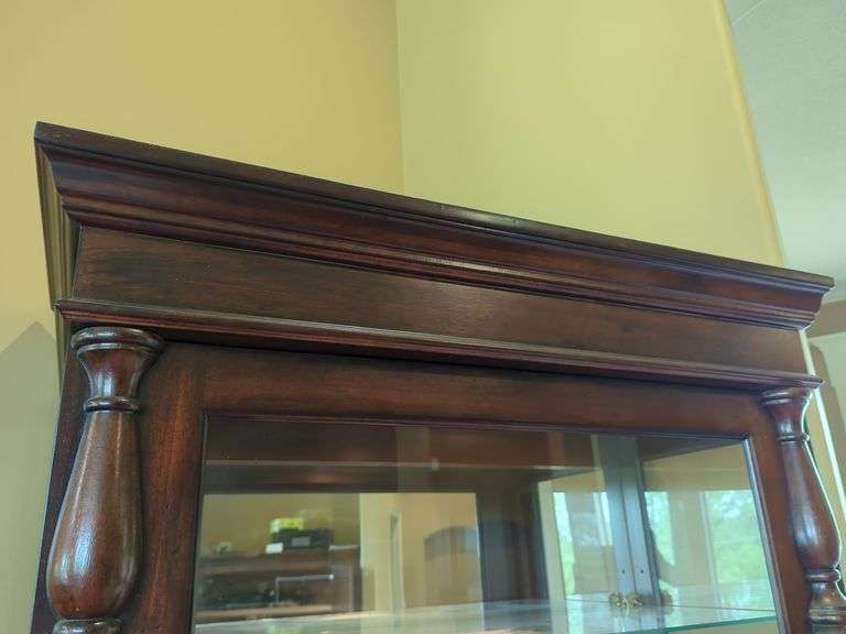 Lighted Display Cabinet with Glass Shelves And Sliding Door Front