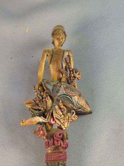 Sascha Brastoff Hand Crafted Pottery Wall Plaque & Staff With Figurine