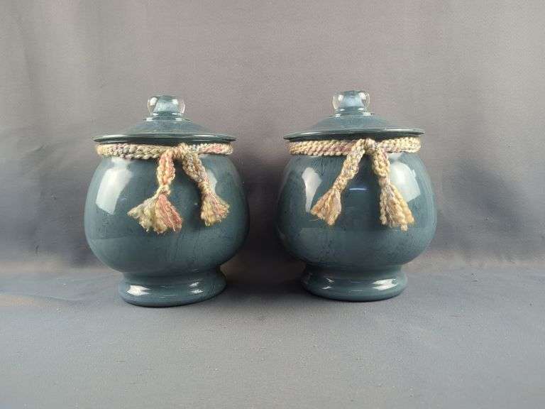 Decorative Covered Jars With Rope Accents