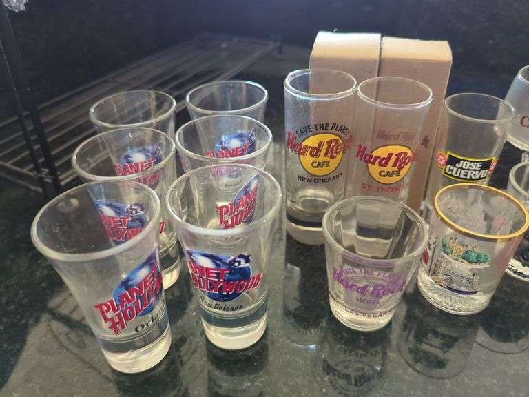 Shot Glasses Including Planet Hollywood, Hard Rock Cafe, Jose Cuervo and More, Approx Qty 18